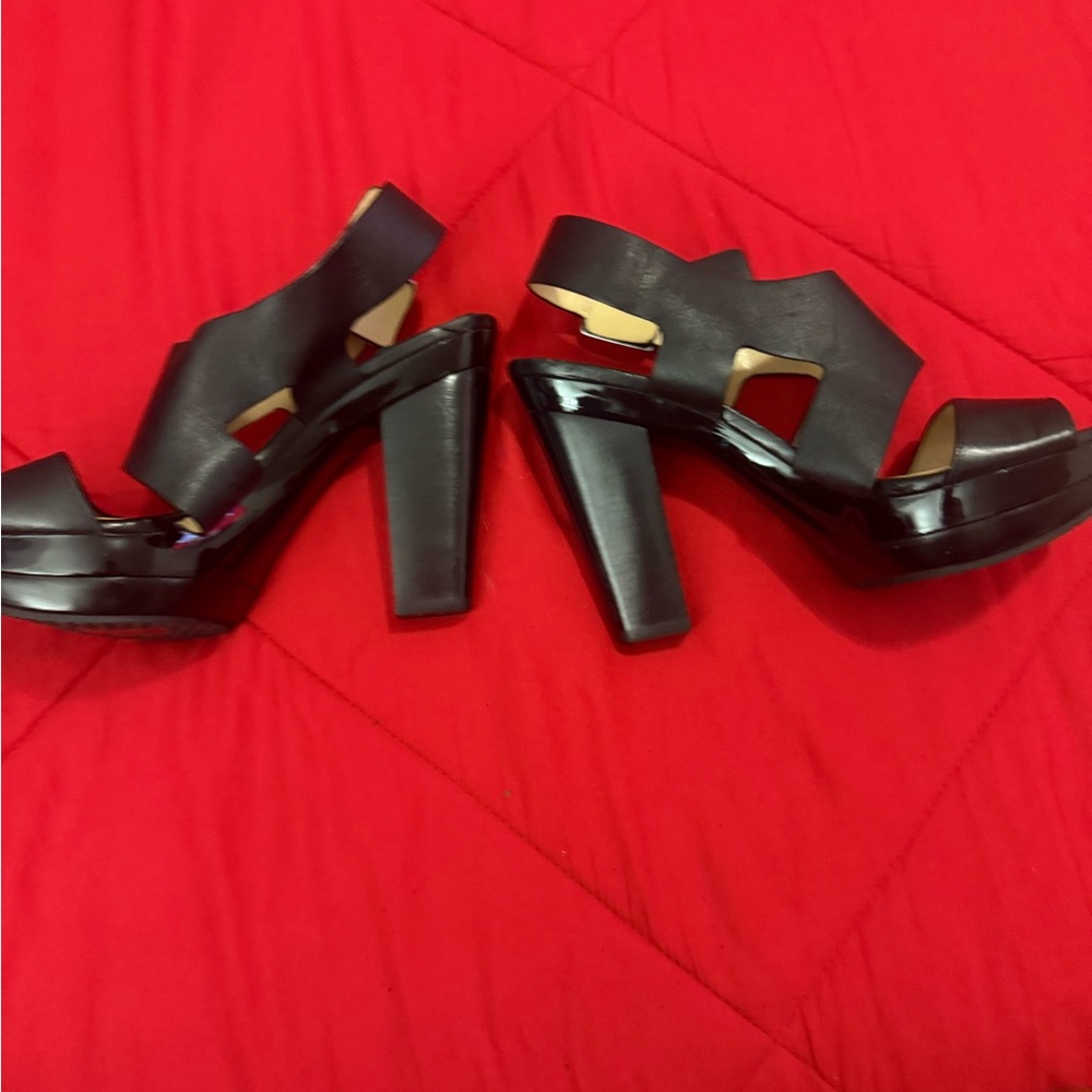Michael Kors Black Patent Platform Block Heel Sandals